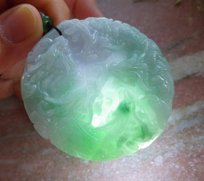 Certified Green Burma 100% Natural A Jade jadeite Pendant 9 Dragon Circle Necklace 九龙 644502  TN