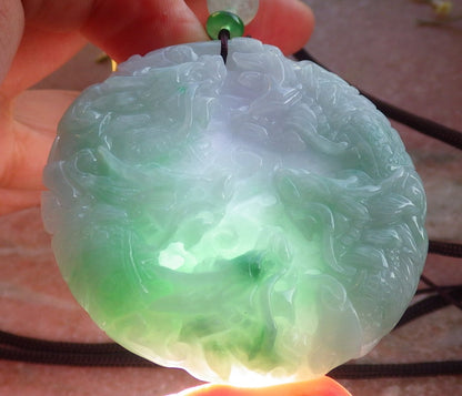 Certified Green Burma 100% Natural A Jade jadeite Pendant 9 Dragon Circle Necklace 九龙 644502  TN