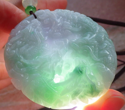 Certified Green Burma 100% Natural A Jade jadeite Pendant 9 Dragon Circle Necklace 九龙 644502  TN