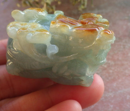 Certified Red Green Burma 100% Natural A Jade jadeite Display Dragon Turtle Coin 龙龟 644530  TN