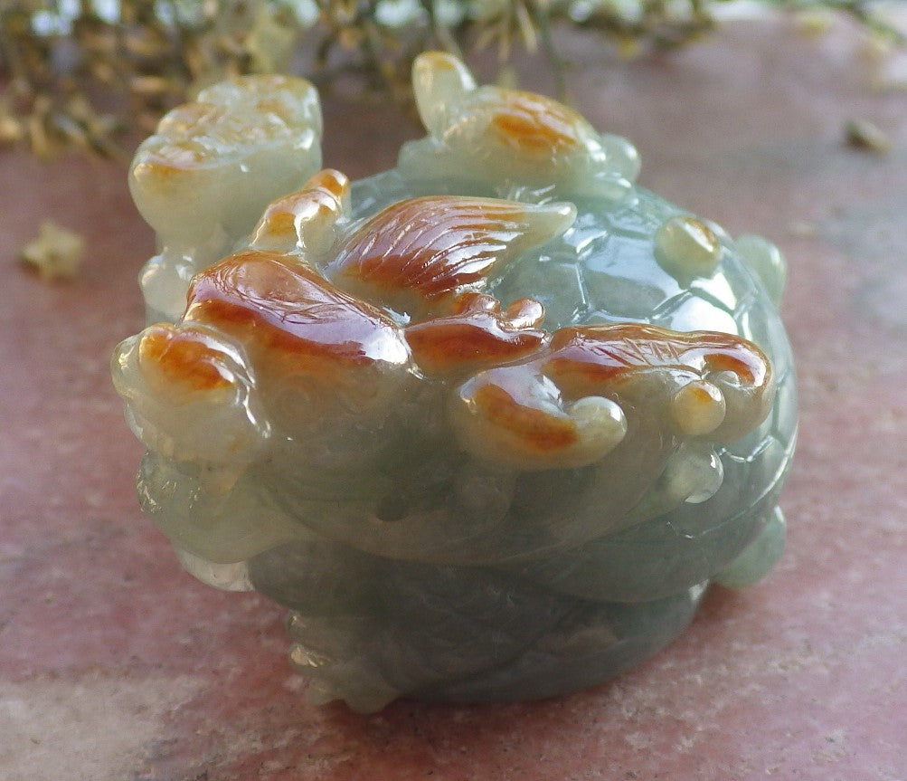Certified Red Green Burma 100% Natural A Jade jadeite Display Dragon Turtle Coin 龙龟 644530  TN