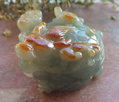 Certified Red Green Burma 100% Natural A Jade jadeite Display Dragon Turtle Coin 龙龟 644530  TN