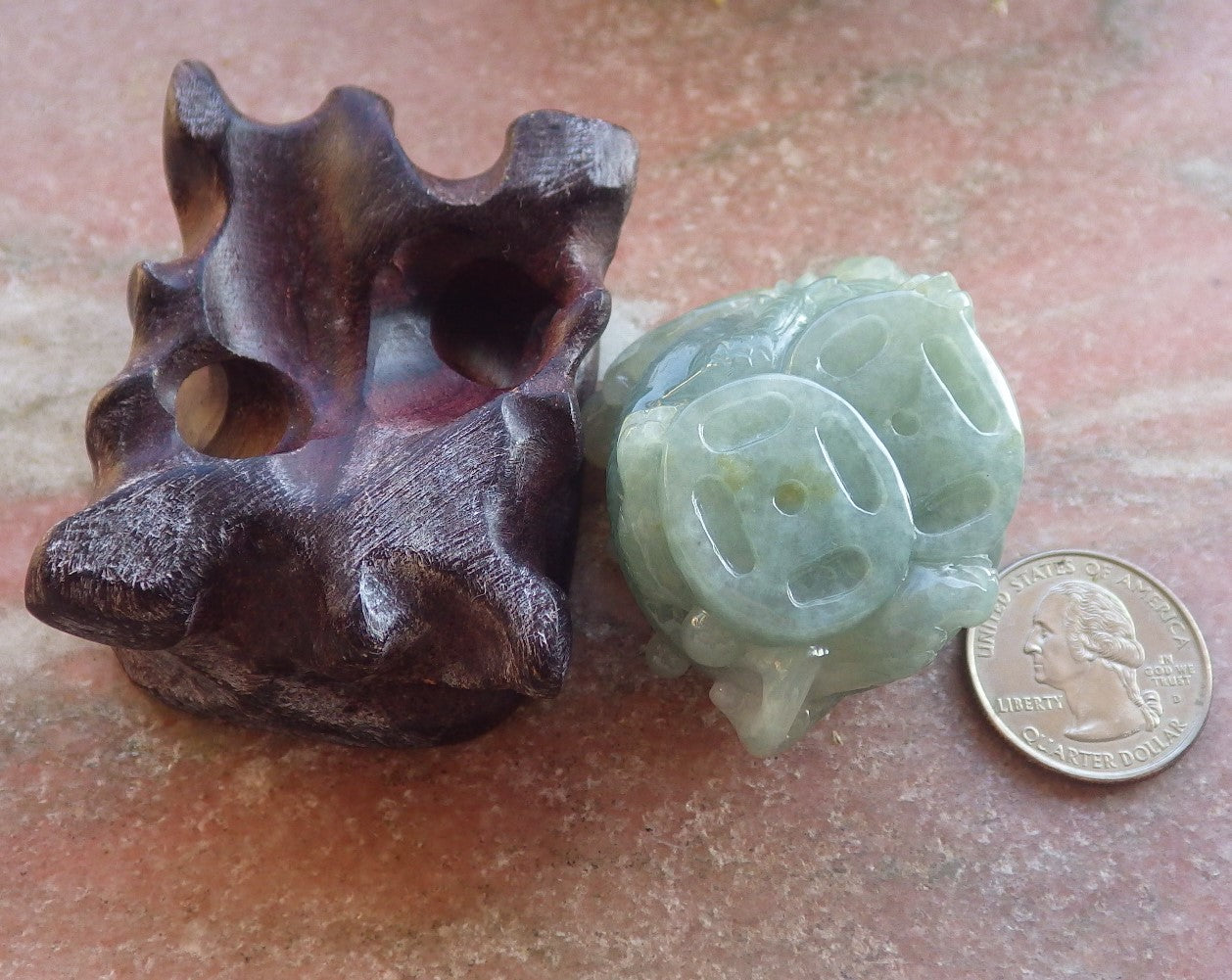 Certified Red Green Burma 100% Natural A Jade jadeite Display Dragon Turtle Coin 龙龟 644530  TN