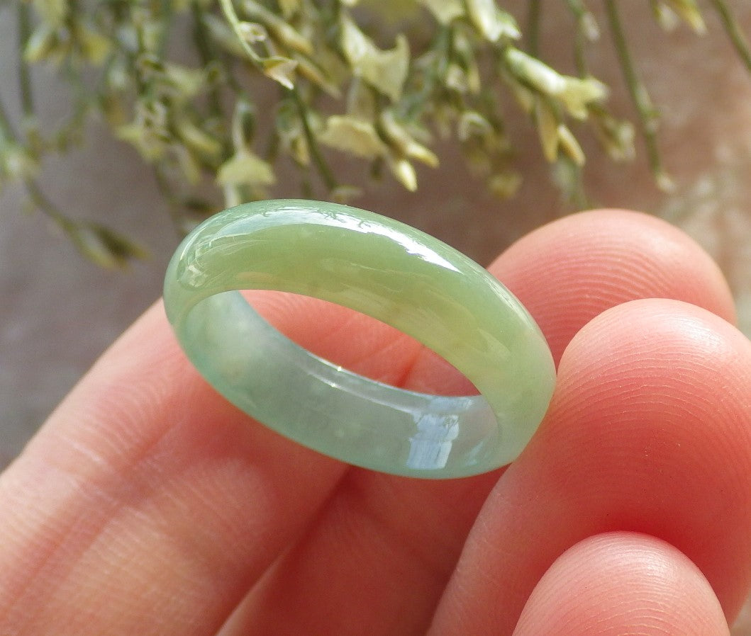 Certified Icy Yellow Green Burma 100% Natural A JADE Jadeite Circle RING USA. 6.25 戒指 644541  TN