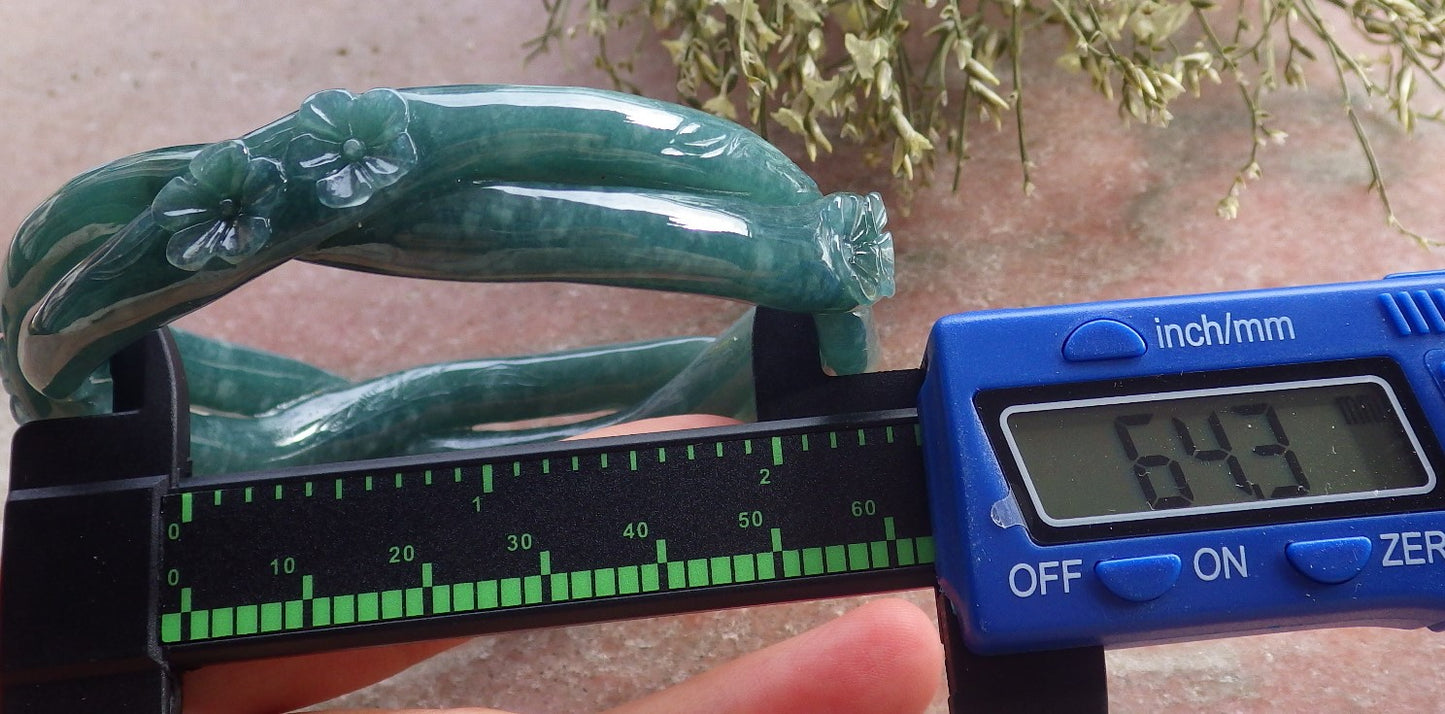 Certified Icy Green Burma 100% Natural A JADE Jadeite Flower Knotted Bangle Bracelet 64 mm 手镯 644616  TN