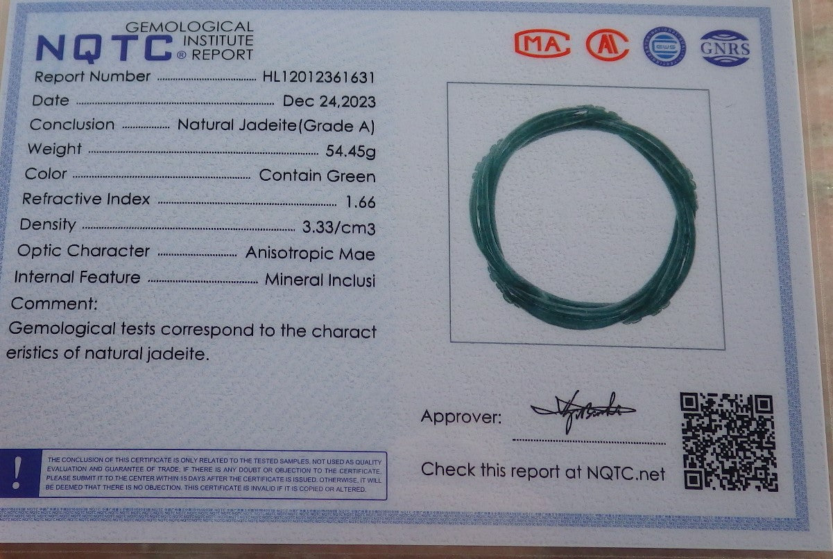 Certified Icy Green Burma 100% Natural A JADE Jadeite Flower Knotted Bangle Bracelet 64 mm 手镯 644616  TN