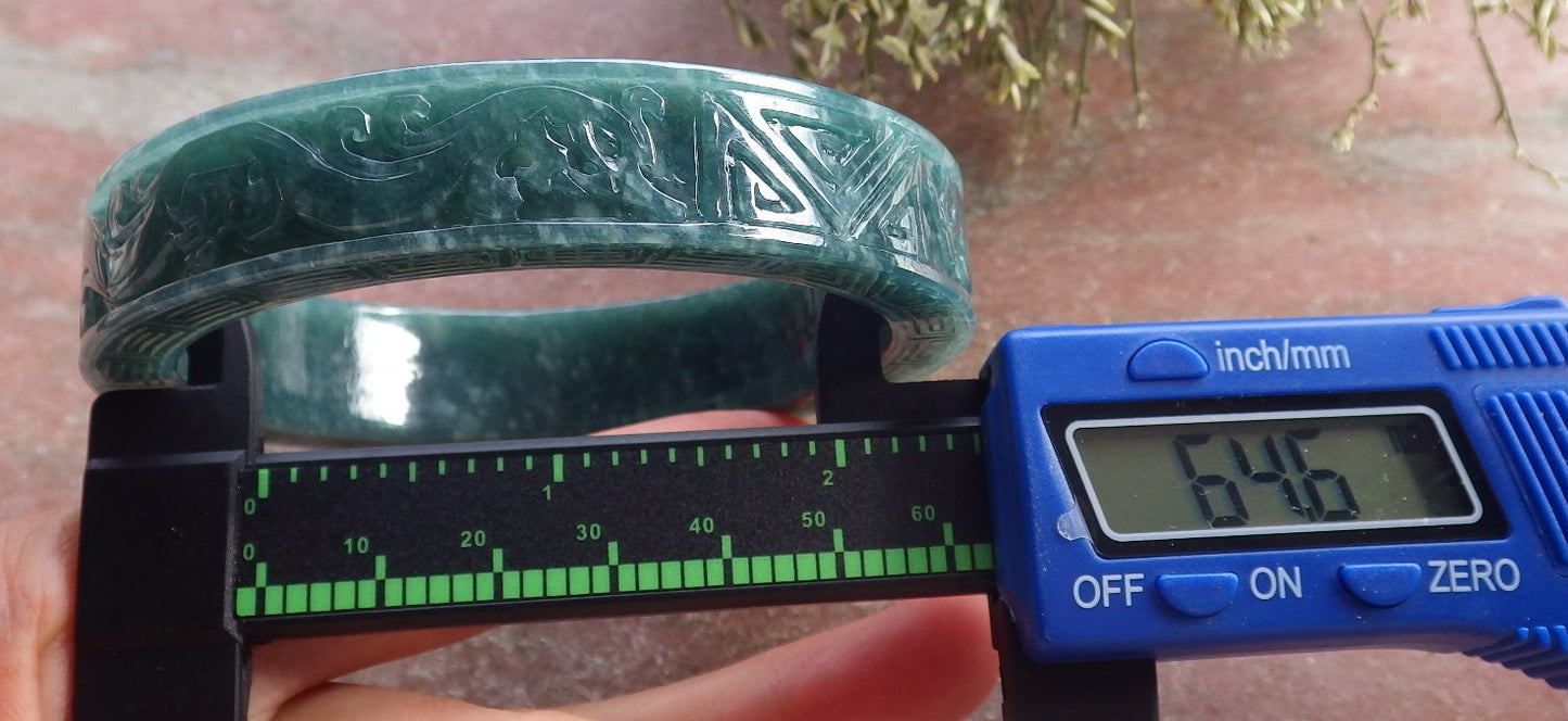 Certified Icy Green Burma 100% Natural A JADE Jadeite Dragon Phoenix Bangle Bracelet 65 mm 手镯 644628  TN