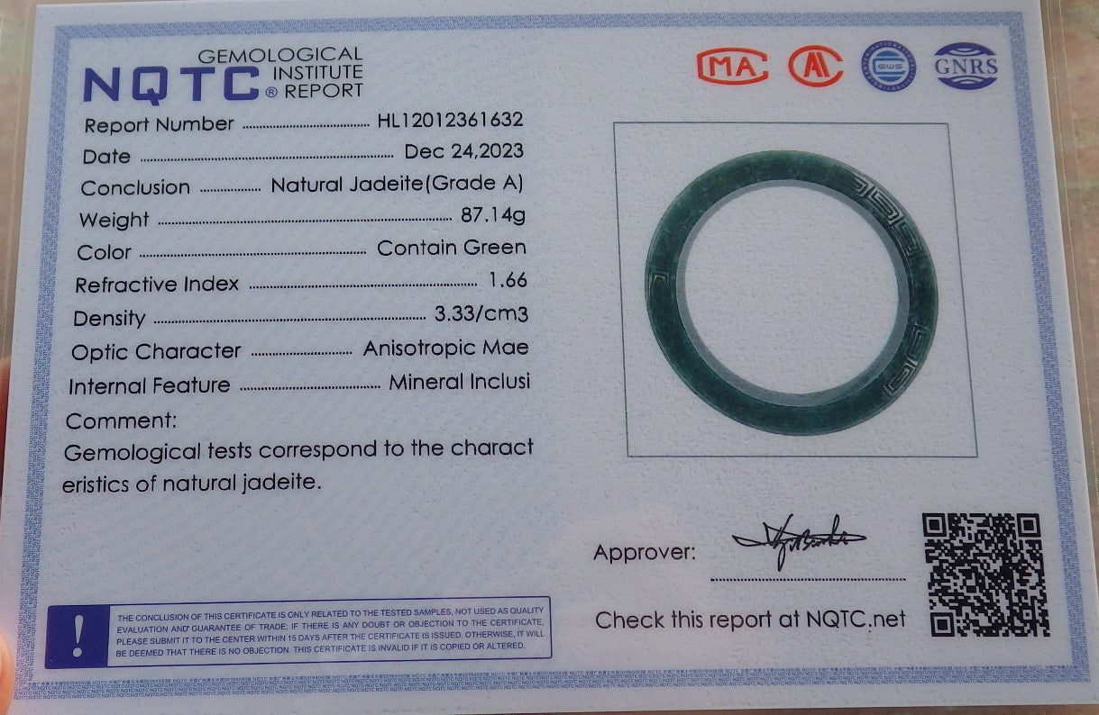 Certified Icy Green Burma 100% Natural A JADE Jadeite Dragon Phoenix Bangle Bracelet 65 mm 手镯 644628  TN
