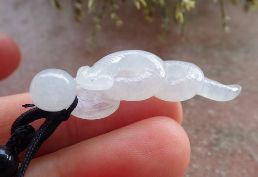 Certified Icy White Burma 100% Natural A Jade jadeite pendant Snake Money Coin Bead Necklace 招财蛇 644669  TN