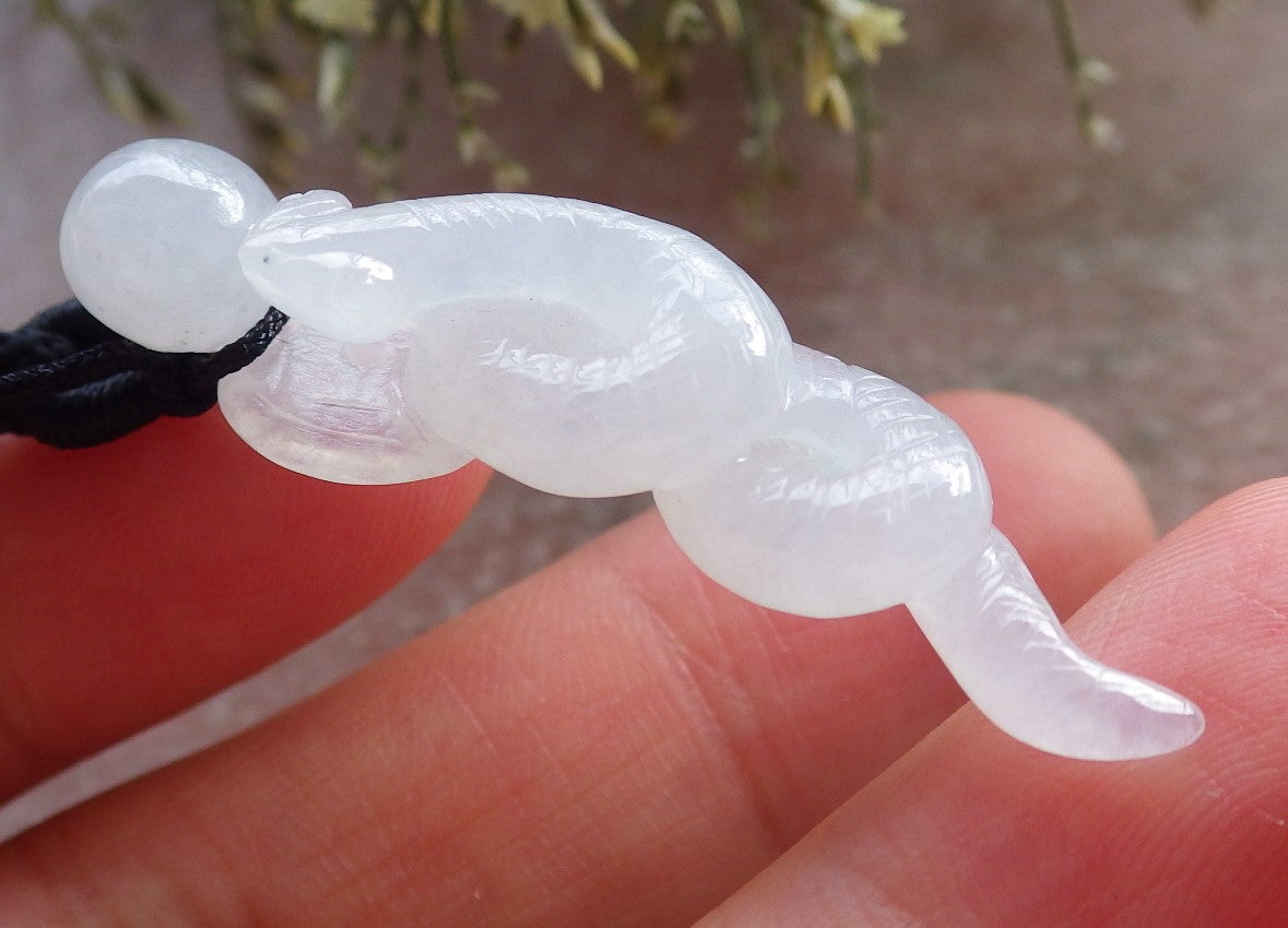 Certified Icy White Burma 100% Natural A Jade jadeite pendant Snake Money Coin Bead Necklace 招财蛇 644669  TN