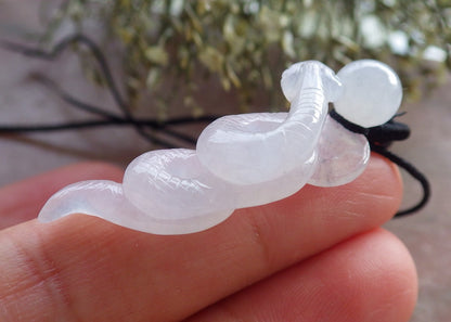 Certified Icy White Burma 100% Natural A Jade jadeite pendant Snake Money Coin Bead Necklace 招财蛇 644669  TN