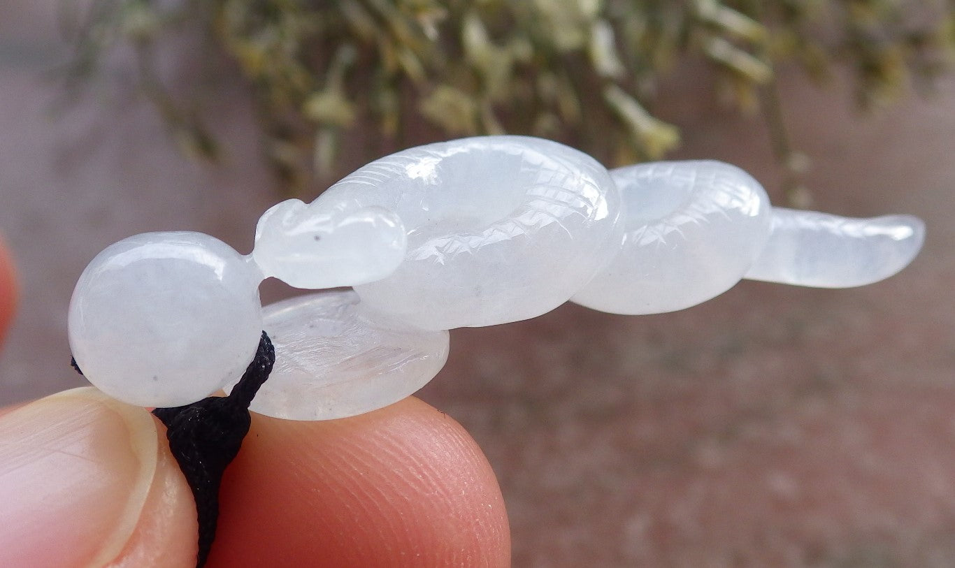 Certified Icy White Burma 100% Natural A Jade jadeite pendant Snake Money Coin Bead Necklace 招财蛇 644669  TN