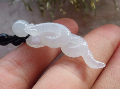 Certified Icy White Burma 100% Natural A Jade jadeite pendant Snake Money Coin Bead Necklace 招财蛇 644669  TN