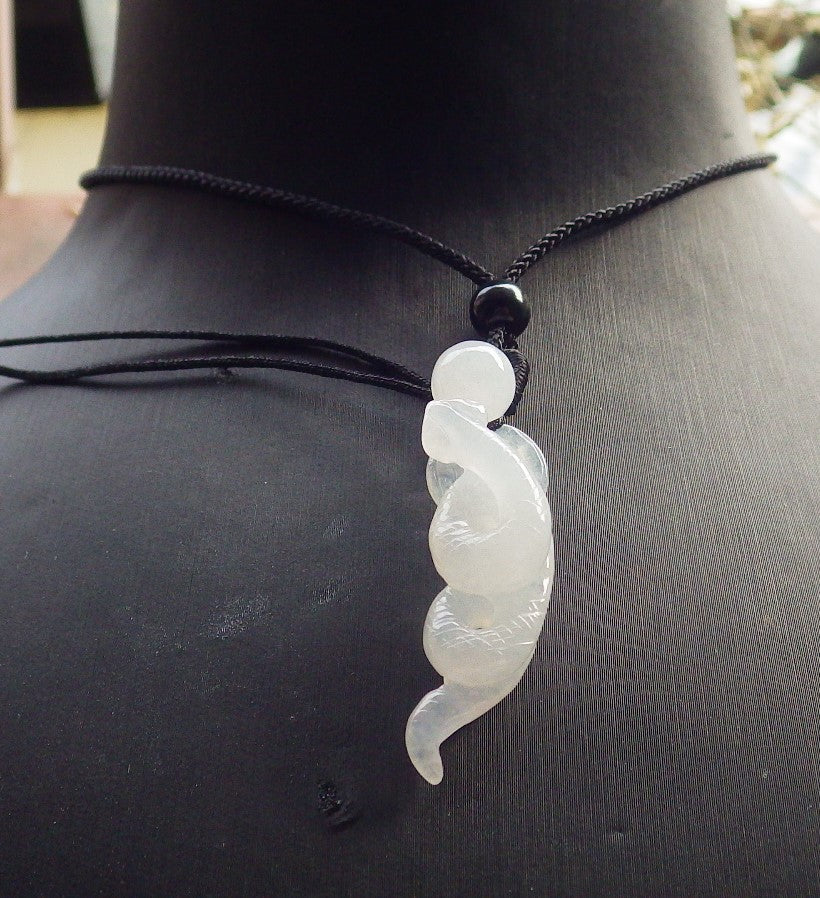 Certified Icy White Burma 100% Natural A Jade jadeite pendant Snake Money Coin Bead Necklace 招财蛇 644669  TN