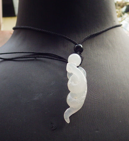 Certified Icy White Burma 100% Natural A Jade jadeite pendant Snake Money Coin Bead Necklace 招财蛇 644669  TN