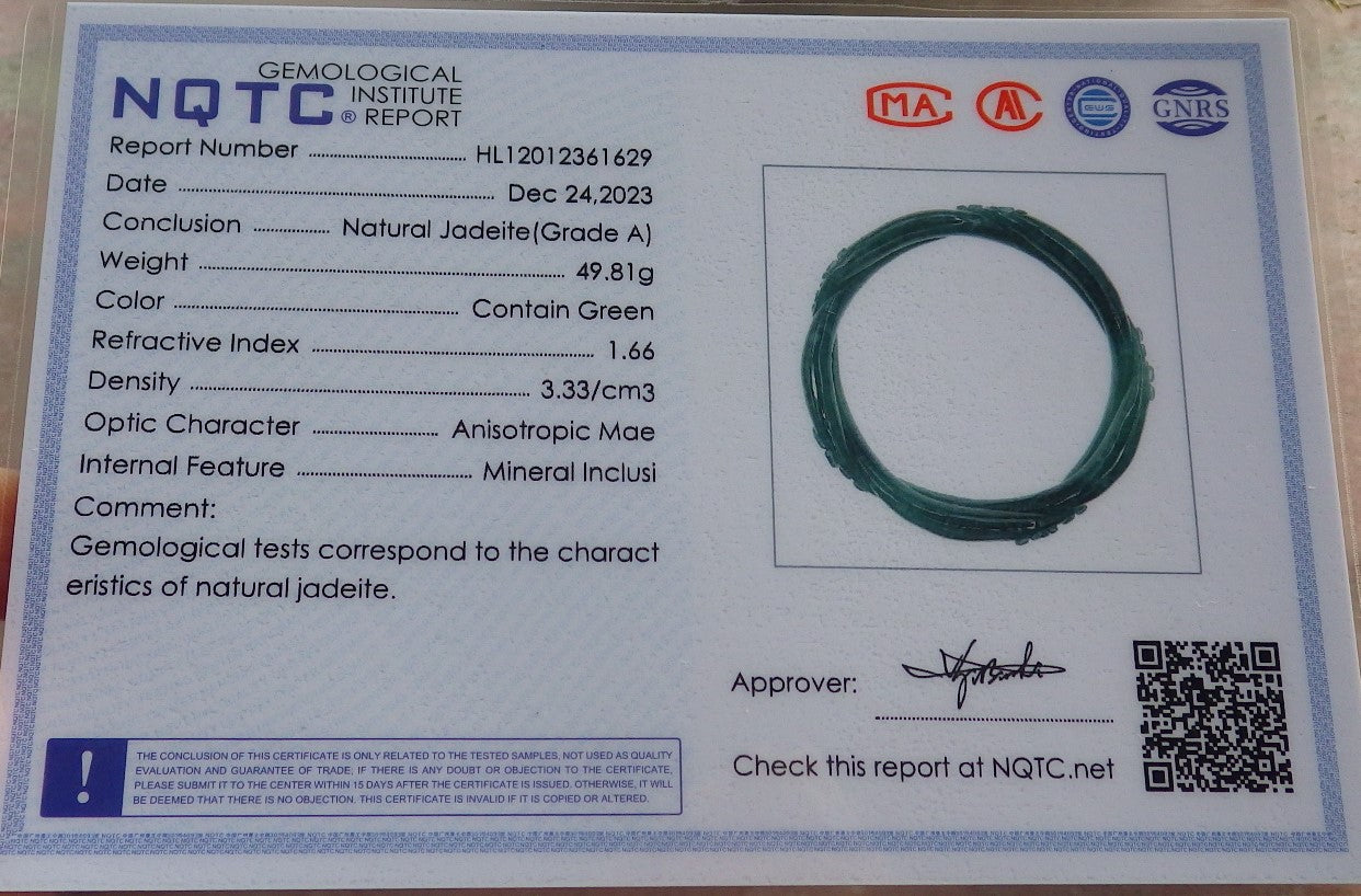 Certified Icy Green Burma 100% Natural A JADE Jadeite Flower Knotted Bangle Bracelet 62 mm 手镯 644678  TN