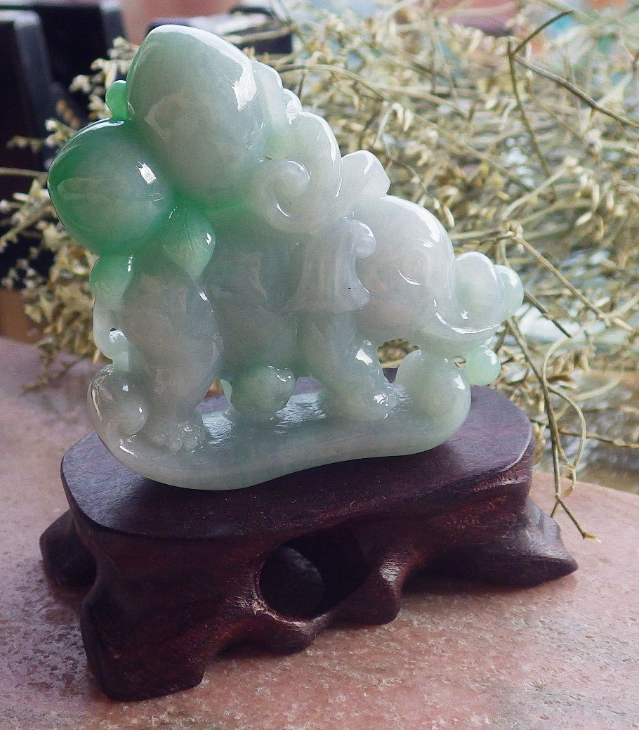 Certified Green Burma 100% Natural A Jade jadeite Display Elephant Monkey Ruyi Peach Necklace 封侯拜相 644700  TN