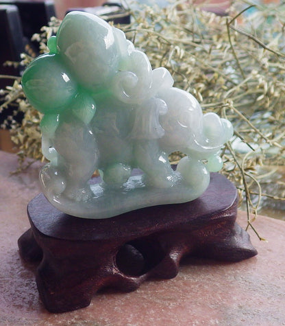 Certified Green Burma 100% Natural A Jade jadeite Display Elephant Monkey Ruyi Peach Necklace 封侯拜相 644700  TN