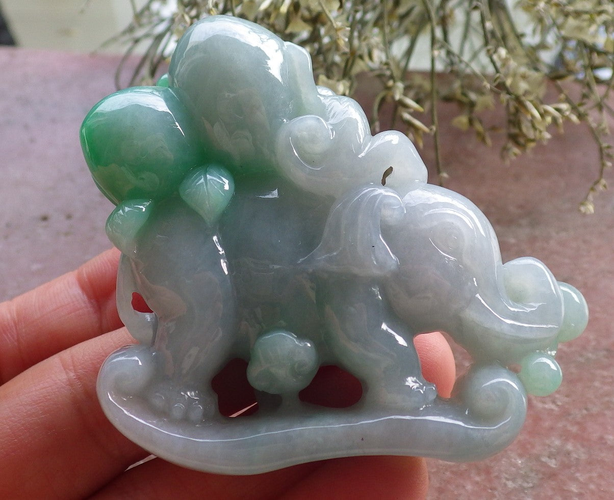 Certified Green Burma 100% Natural A Jade jadeite Display Elephant Monkey Ruyi Peach Necklace 封侯拜相 644700  TN