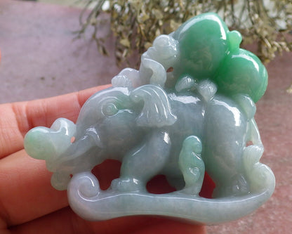 Certified Green Burma 100% Natural A Jade jadeite Display Elephant Monkey Ruyi Peach Necklace 封侯拜相 644700  TN