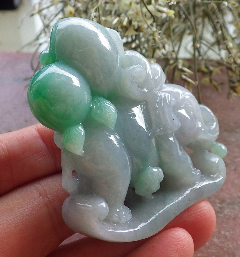 Certified Green Burma 100% Natural A Jade jadeite Display Elephant Monkey Ruyi Peach Necklace 封侯拜相 644700  TN