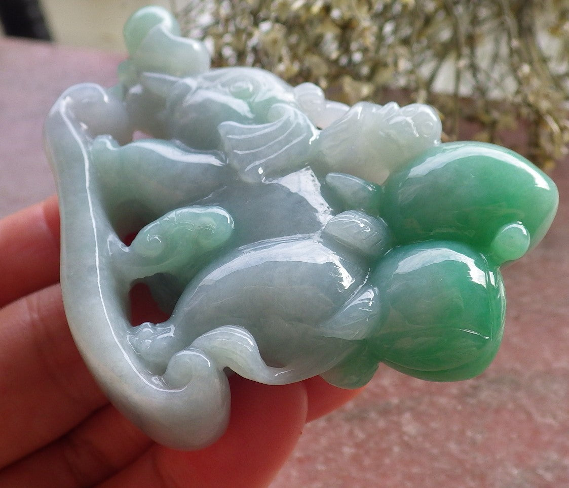 Certified Green Burma 100% Natural A Jade jadeite Display Elephant Monkey Ruyi Peach Necklace 封侯拜相 644700  TN