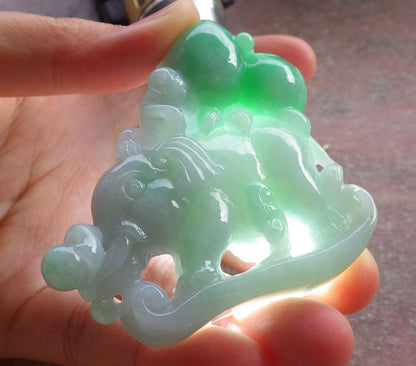 Certified Green Burma 100% Natural A Jade jadeite Display Elephant Monkey Ruyi Peach Necklace 封侯拜相 644700  TN