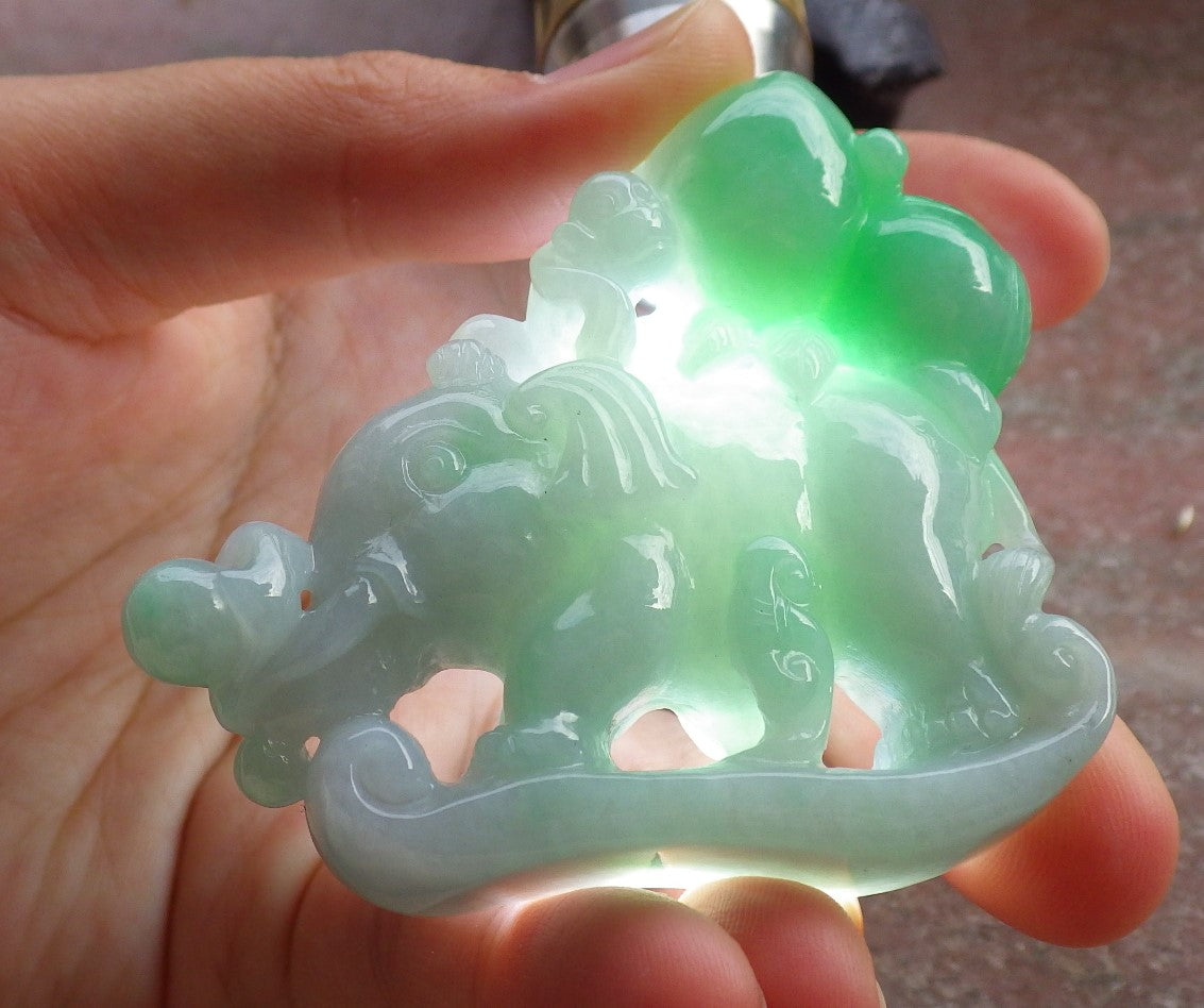Certified Green Burma 100% Natural A Jade jadeite Display Elephant Monkey Ruyi Peach Necklace 封侯拜相 644700  TN