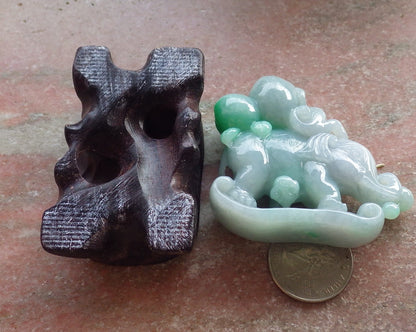 Certified Green Burma 100% Natural A Jade jadeite Display Elephant Monkey Ruyi Peach Necklace 封侯拜相 644700  TN