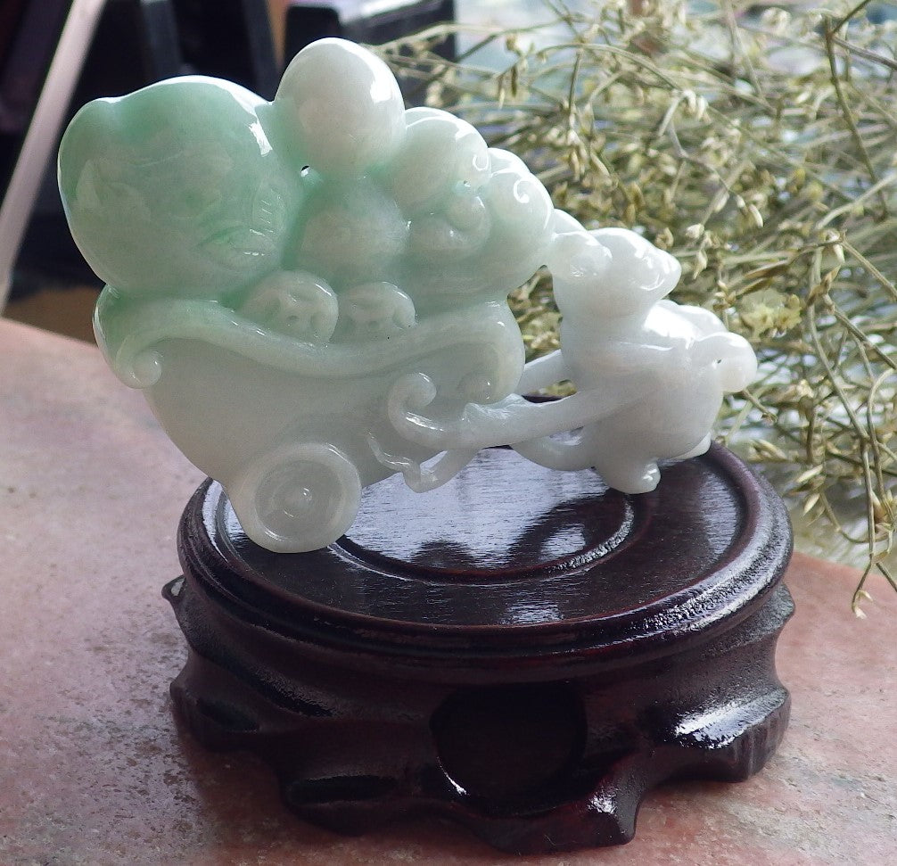 Certified Green Burma 100% Natural A Jade jadeite Display Mouse Rat Coin Peach Ginseng 发财鼠 644721  TN