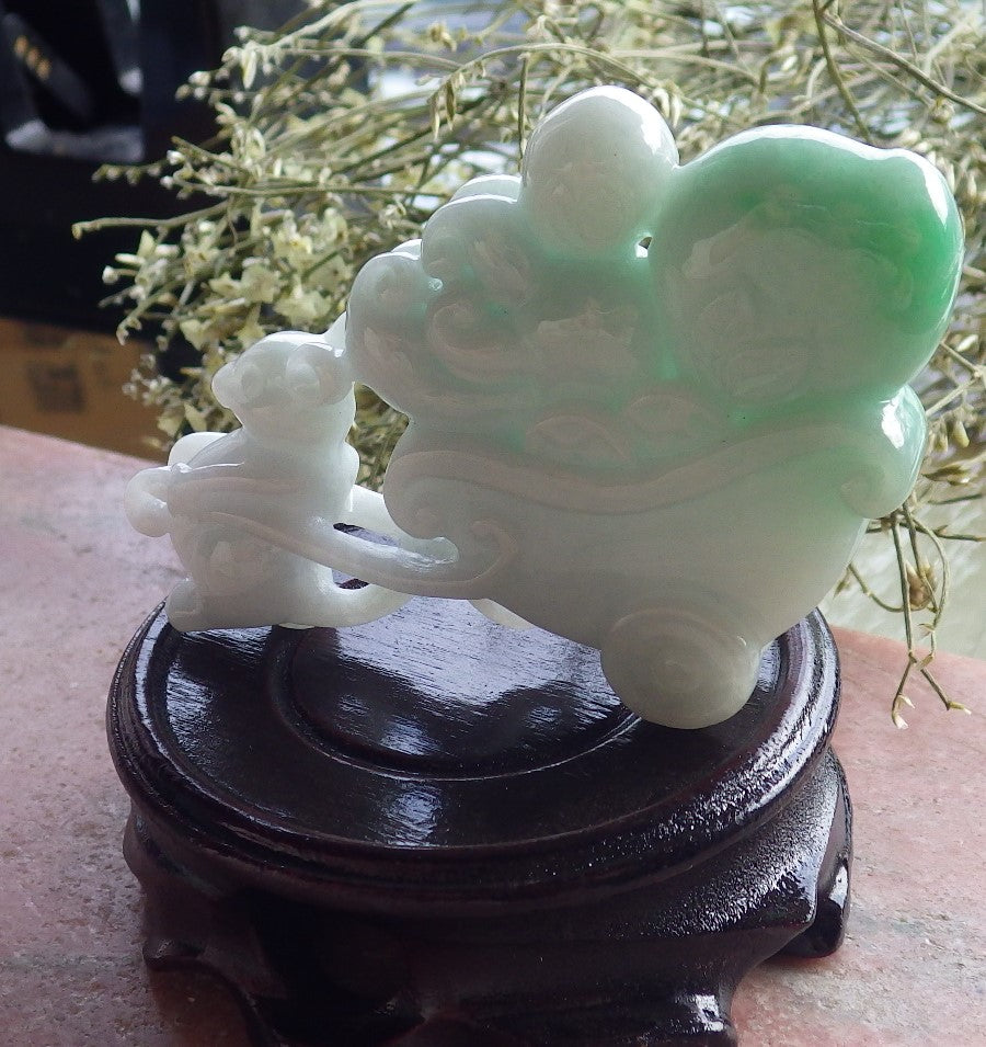 Certified Green Burma 100% Natural A Jade jadeite Display Mouse Rat Coin Peach Ginseng 发财鼠 644721  TN