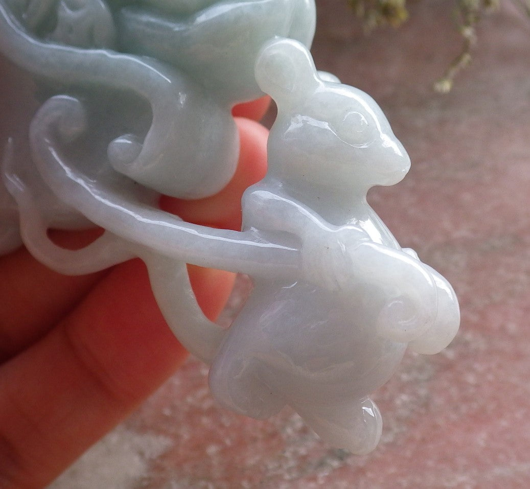 Certified Green Burma 100% Natural A Jade jadeite Display Mouse Rat Coin Peach Ginseng 发财鼠 644721  TN