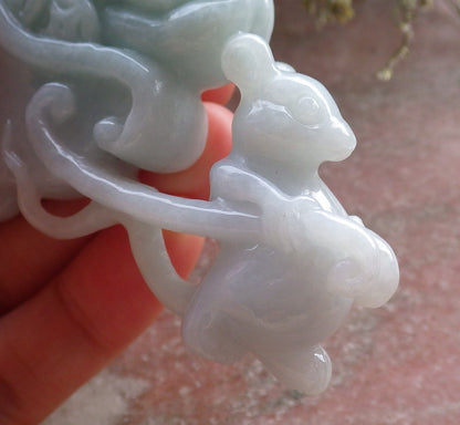 Certified Green Burma 100% Natural A Jade jadeite Display Mouse Rat Coin Peach Ginseng 发财鼠 644721  TN