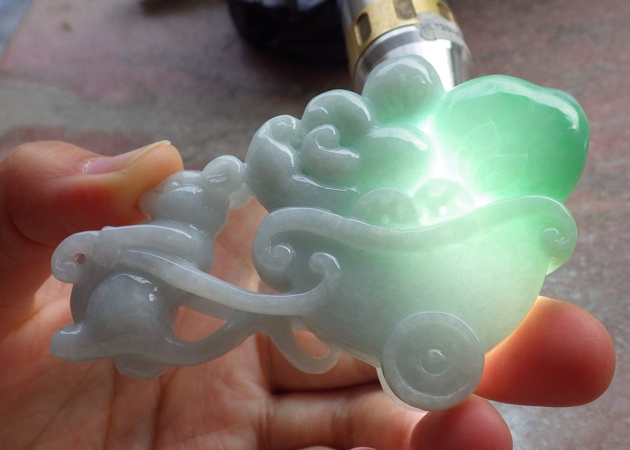 Certified Green Burma 100% Natural A Jade jadeite Display Mouse Rat Coin Peach Ginseng 发财鼠 644721  TN