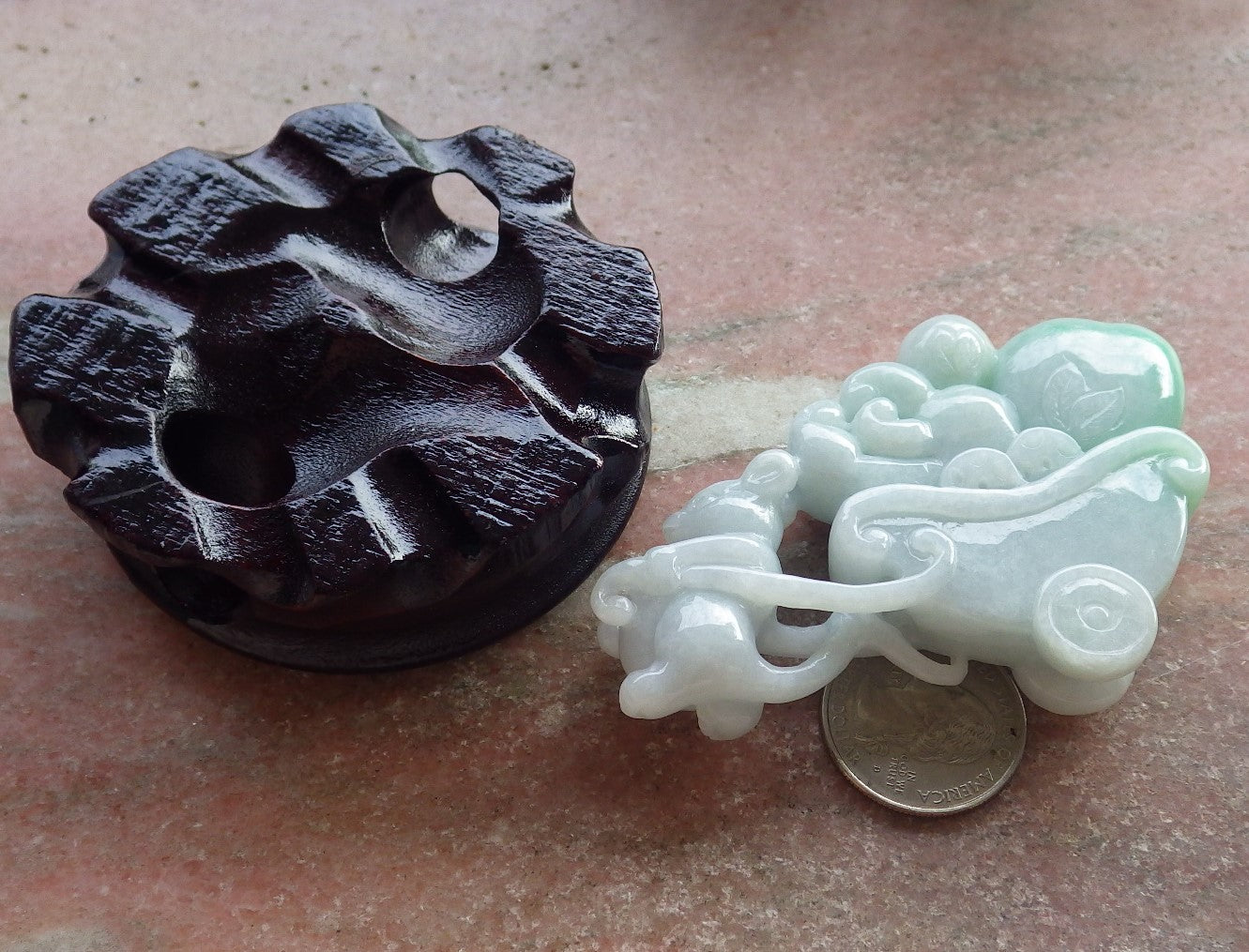 Certified Green Burma 100% Natural A Jade jadeite Display Mouse Rat Coin Peach Ginseng 发财鼠 644721  TN