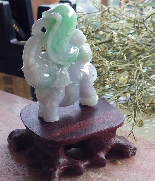 Certified Green Lavender Burma 100% Natural A Jade jadeite Display Elephant Monkey Ruyi Peach Necklace 封侯拜相 644732  TN