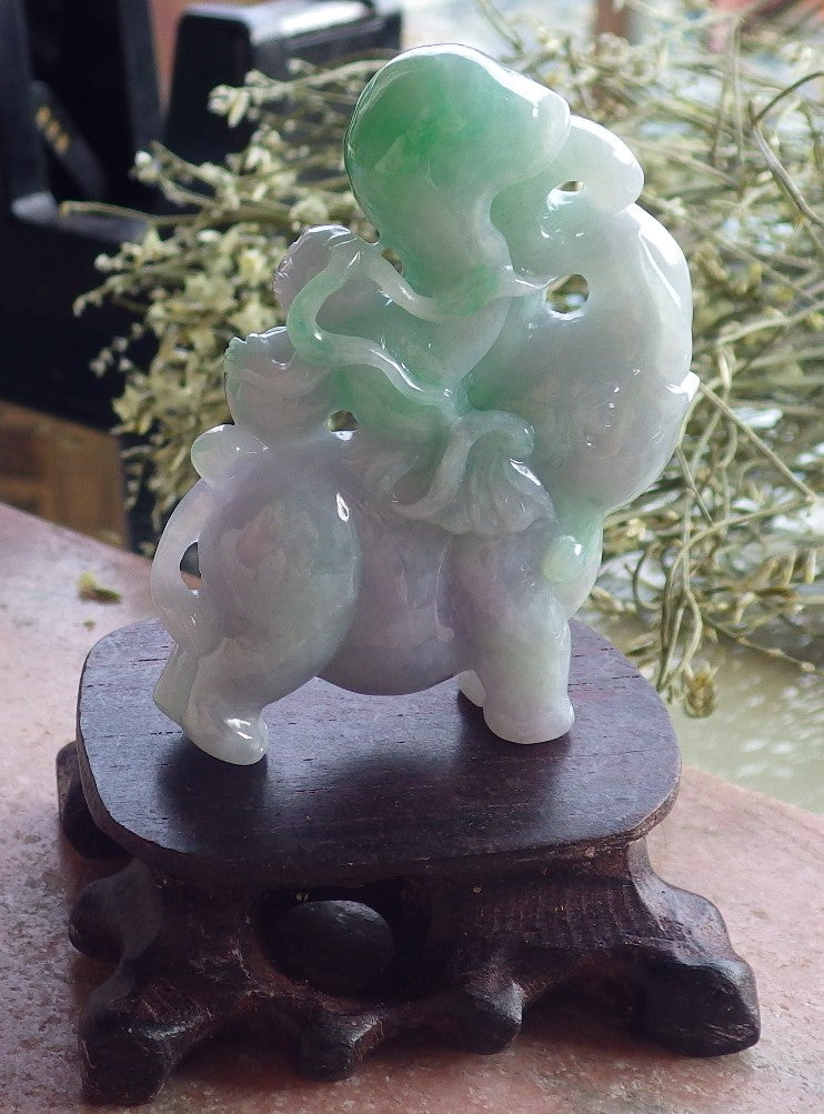 Certified Green Lavender Burma 100% Natural A Jade jadeite Display Elephant Monkey Ruyi Peach Necklace 封侯拜相 644732  TN