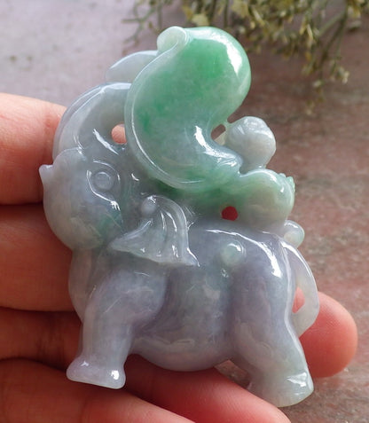 Certified Green Lavender Burma 100% Natural A Jade jadeite Display Elephant Monkey Ruyi Peach Necklace 封侯拜相 644732  TN