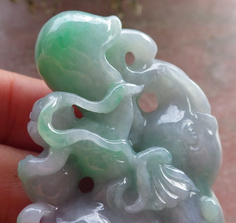 Certified Green Lavender Burma 100% Natural A Jade jadeite Display Elephant Monkey Ruyi Peach Necklace 封侯拜相 644732  TN