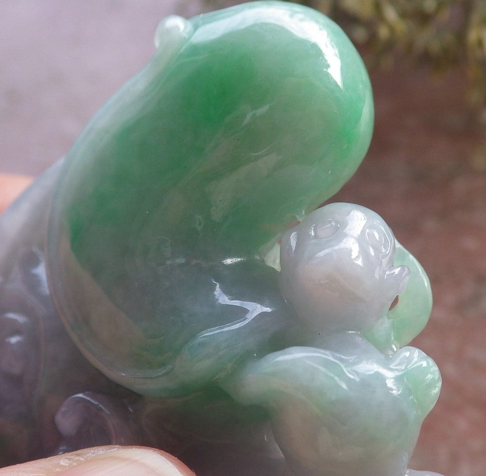Certified Green Lavender Burma 100% Natural A Jade jadeite Display Elephant Monkey Ruyi Peach Necklace 封侯拜相 644732  TN