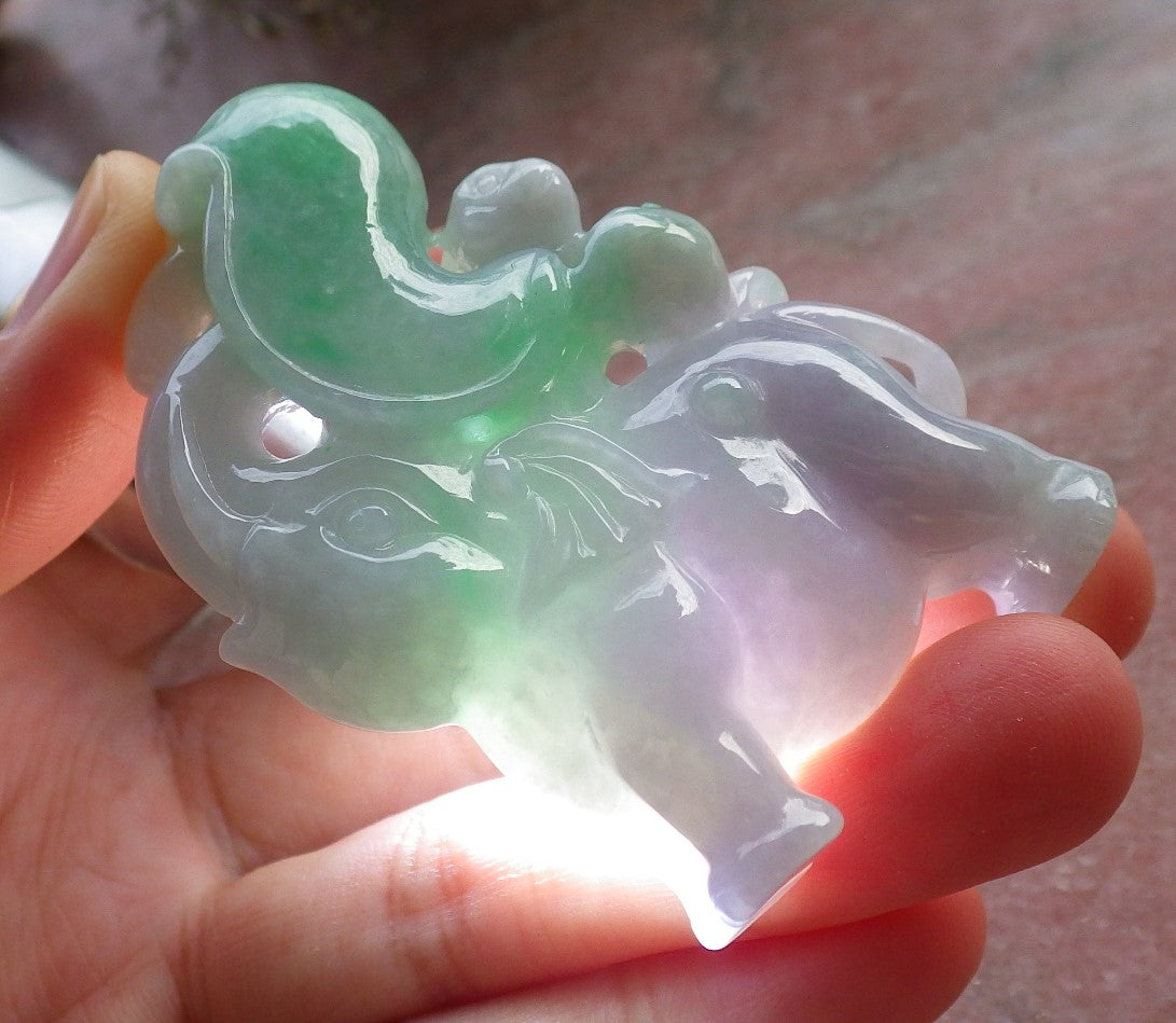 Certified Green Lavender Burma 100% Natural A Jade jadeite Display Elephant Monkey Ruyi Peach Necklace 封侯拜相 644732  TN