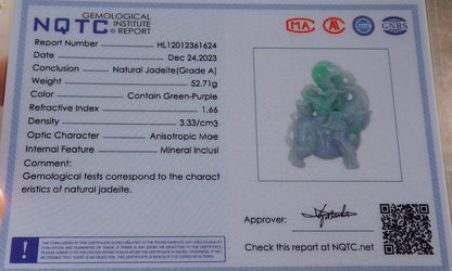 Certified Green Lavender Burma 100% Natural A Jade jadeite Display Elephant Monkey Ruyi Peach Necklace 封侯拜相 644732  TN