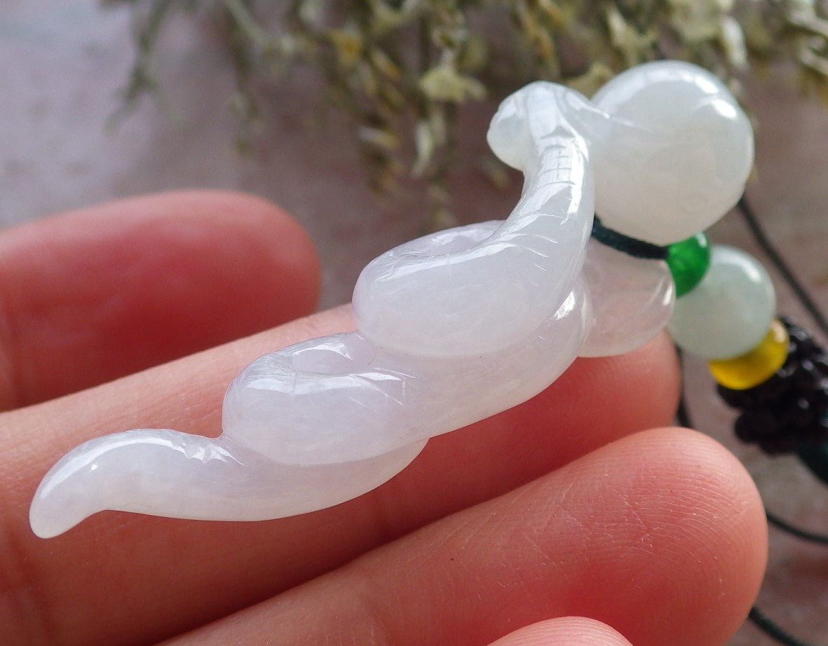 Certified Icy White Burma 100% Natural A Jade jadeite pendant Snake Money Coin Necklace 招财蛇 644749  TN