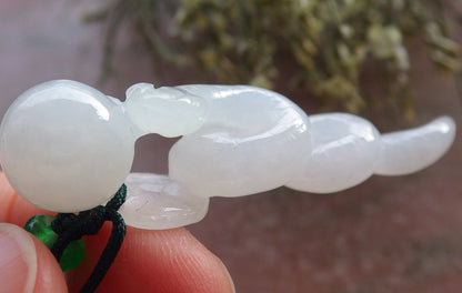 Certified Icy White Burma 100% Natural A Jade jadeite pendant Snake Money Coin Necklace 招财蛇 644749  TN