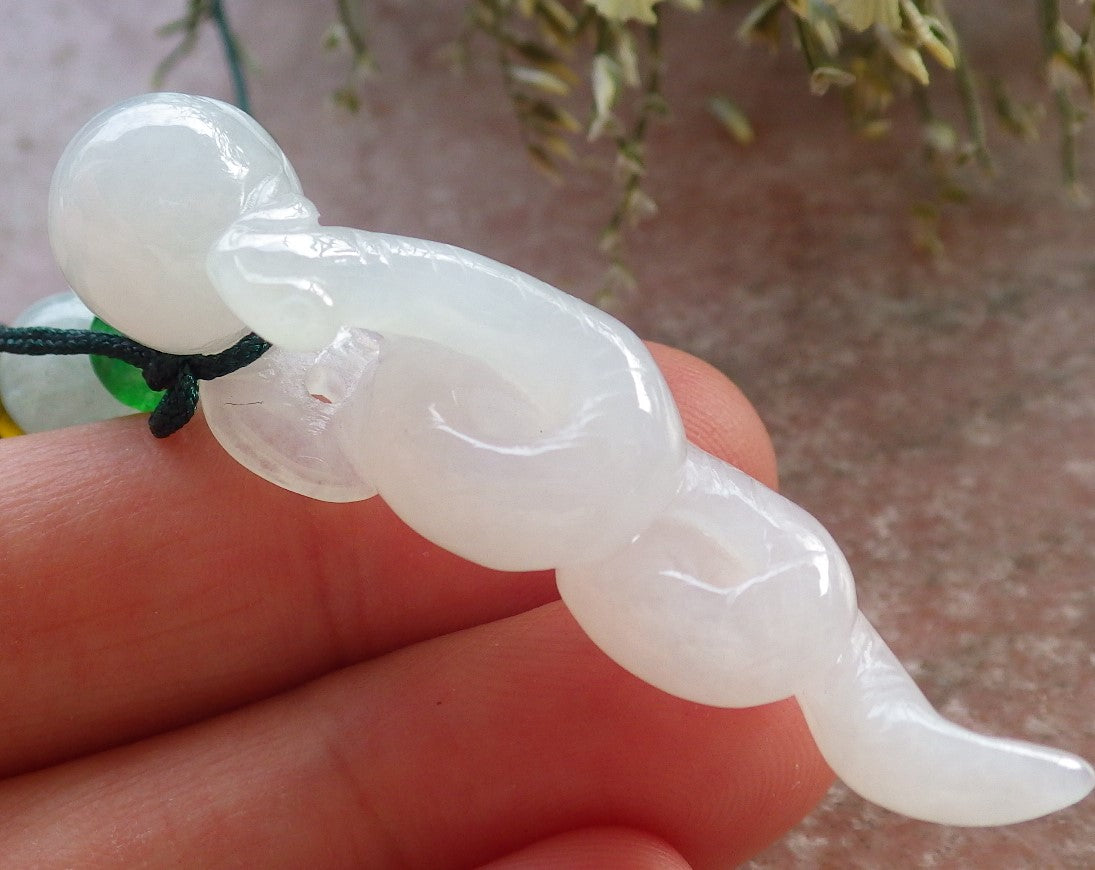 Certified Icy White Burma 100% Natural A Jade jadeite pendant Snake Money Coin Necklace 招财蛇 644749  TN