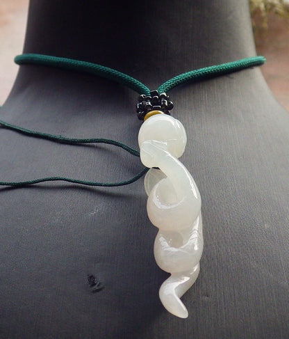 Certified Icy White Burma 100% Natural A Jade jadeite pendant Snake Money Coin Necklace 招财蛇 644749  TN