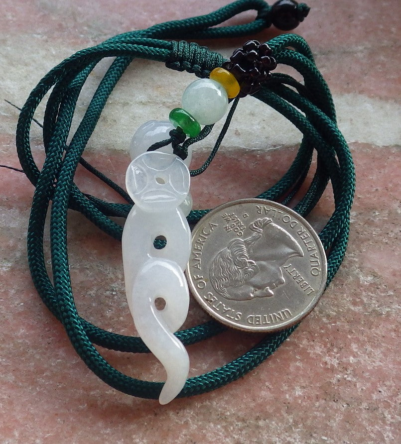 Certified Icy White Burma 100% Natural A Jade jadeite pendant Snake Money Coin Necklace 招财蛇 644749  TN