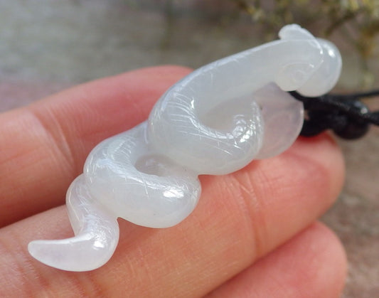 Certified Icy White Burma 100% Natural A Jade jadeite pendant Snake Money Coin Necklace 招财蛇 644796  TN