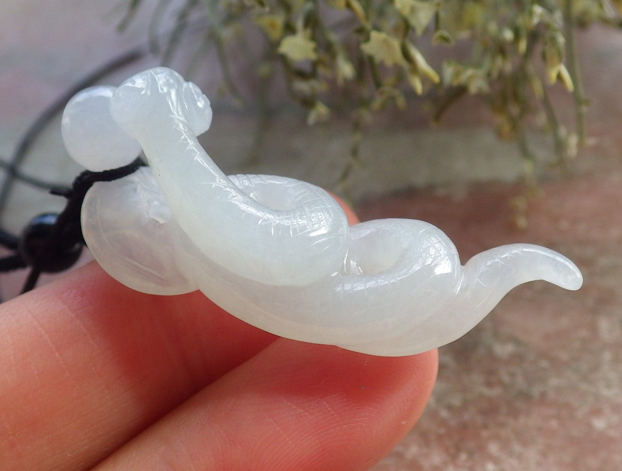 Certified Icy White Burma 100% Natural A Jade jadeite pendant Snake Money Coin Necklace 招财蛇 644796  TN