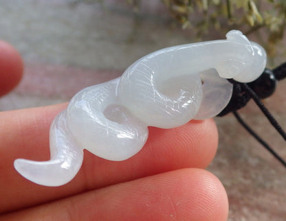 Certified Icy White Burma 100% Natural A Jade jadeite pendant Snake Money Coin Necklace 招财蛇 644796  TN